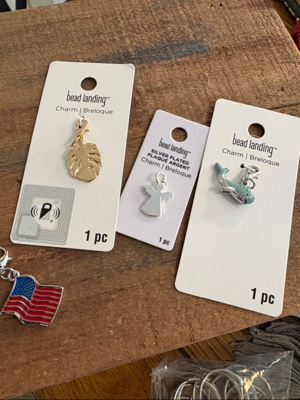 Bead Landing Gold Leaf, flag,angel whale Charm Pendant - Gold